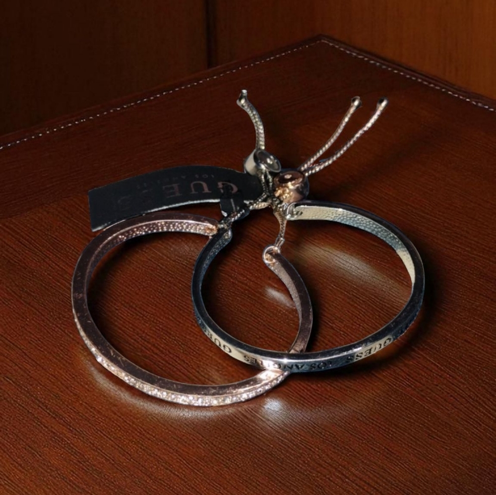 (NWT) GUESS LA® 2 Piece Slider Bracelets - Rose Gold and Silver Bracelet Duo
